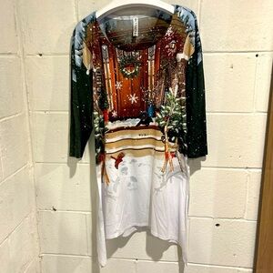 Womens holiday graphic tunic top black lab cardinal 3/4 sleeve